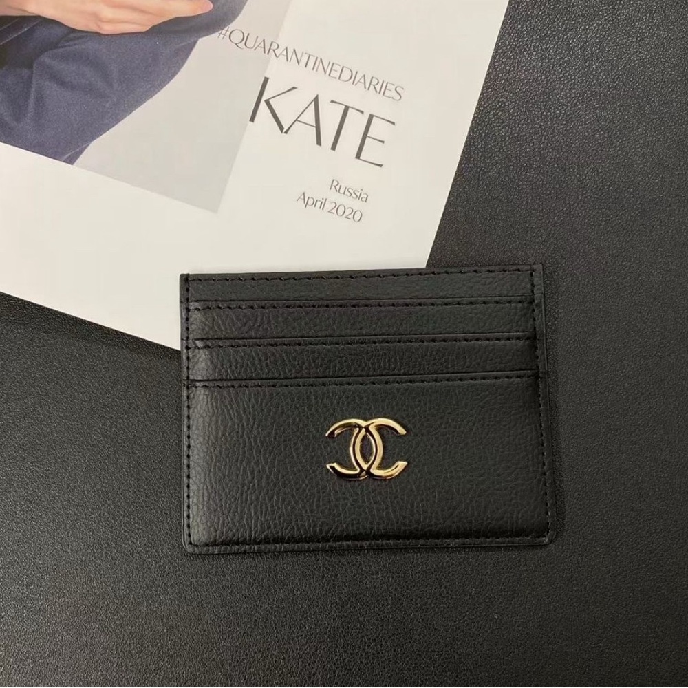 CHANEL Black Card Holder with Gold Accent